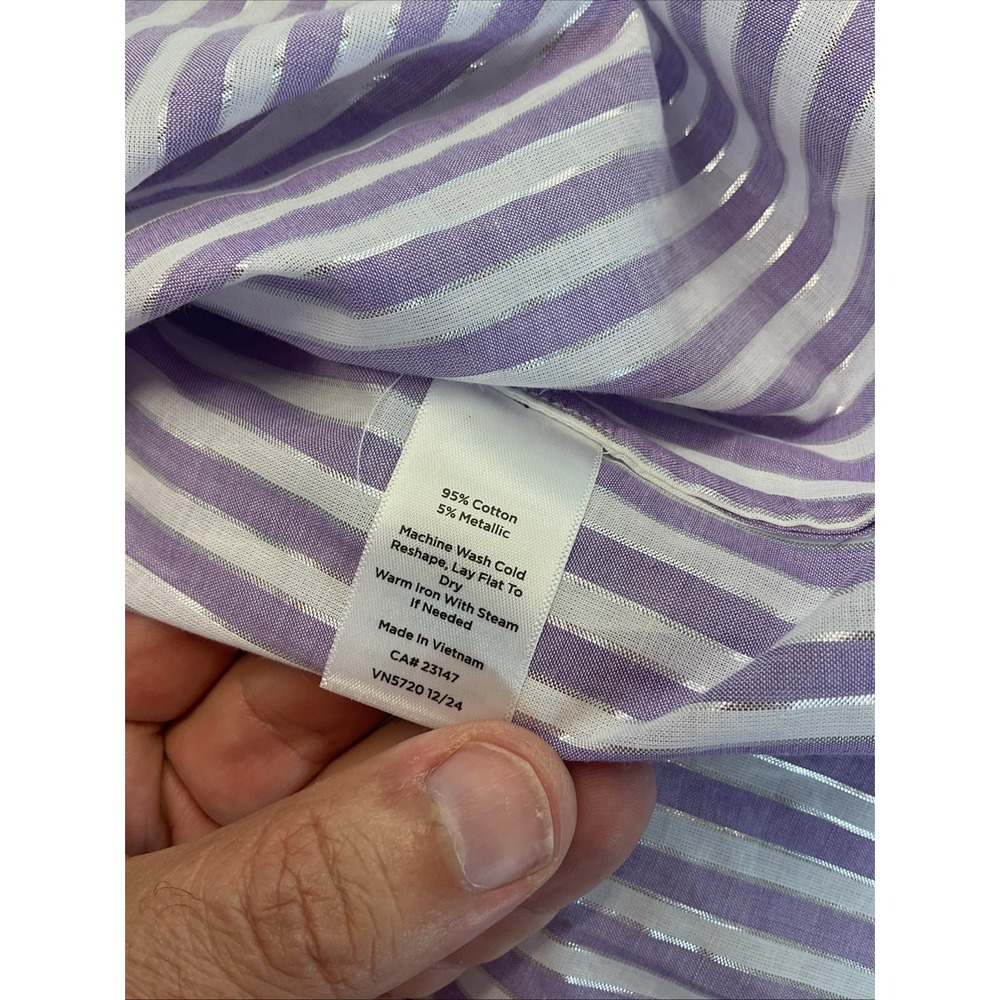 Talbots Lavender-White Striped Ruffle Neck Button-Front Blouse - Picture 5 of 7
